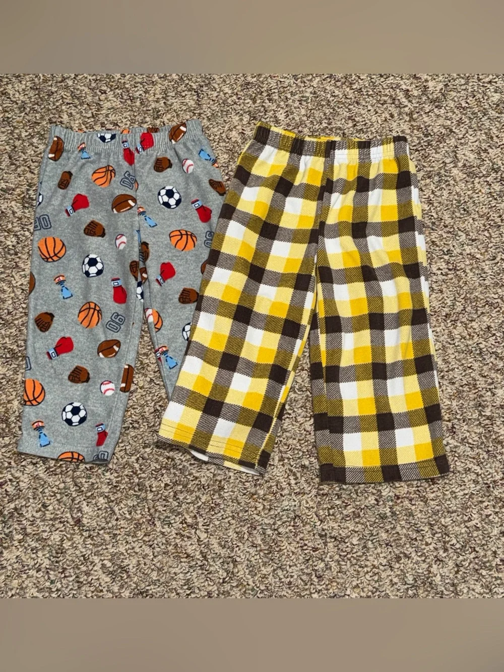 Boys girls toddler 2T pants Carter's Yellow & Brown Plaid Kids Pajama Pants